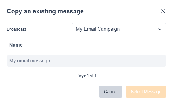 Image of copy an existing message screen