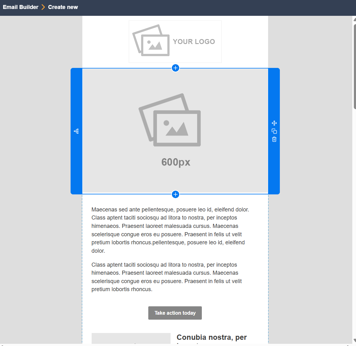 Image of the marketing tools email builder in Engaging Networks