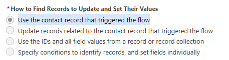 Image of how to find records to update and set their values menu in Salesforce