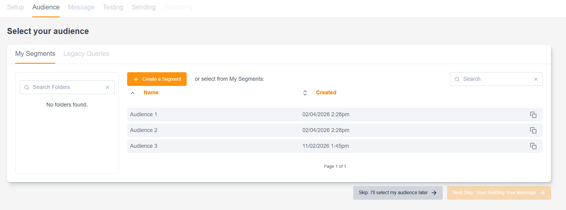 Image of the marketing tools broadcast audience screen in Engaging Networks