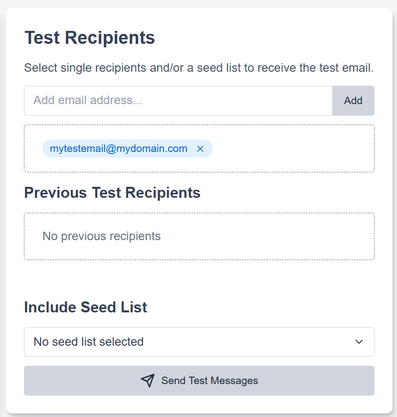 Image showing selected recipients for test email