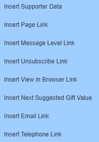 Image of the links and inserts options 