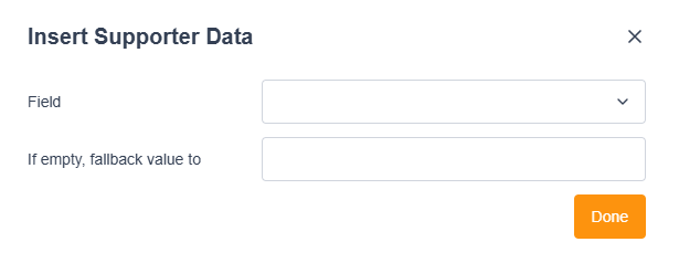 Insert suppoter data screen with field and fallback options