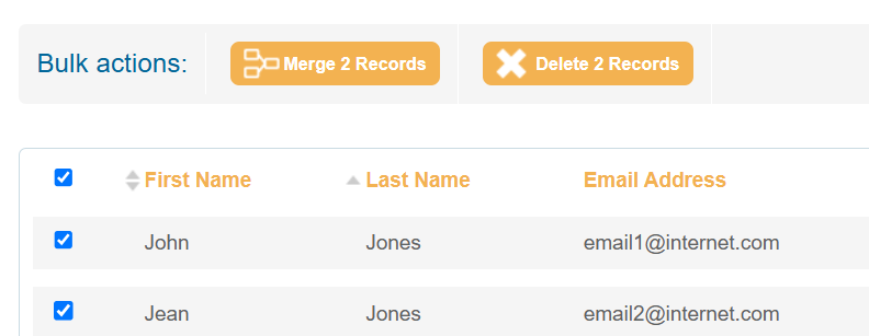 Image of 2 records selected for merging