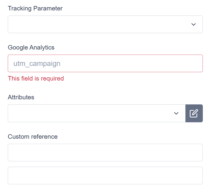 Image showing the tracking parameters, google analytics, attributes and campaign references settings from the marketing tools broadcasts - global settings
