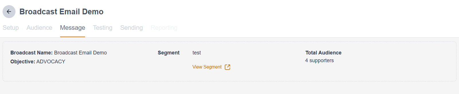 Image of message summary section